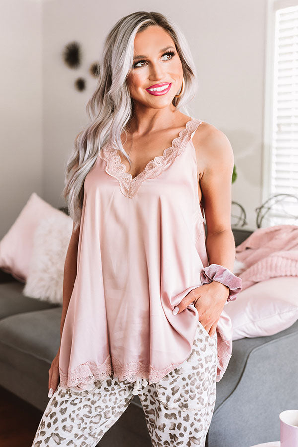 Young Love Lace Trim Satin Tank in Blush Image - 1