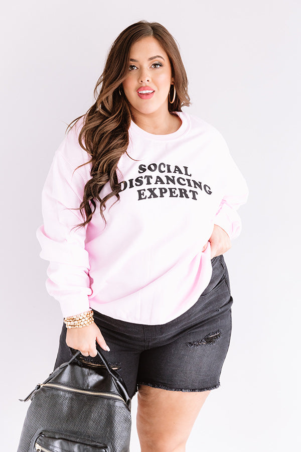 Social Distancing Expert Sweatshirt in Pink Curves Image - 1