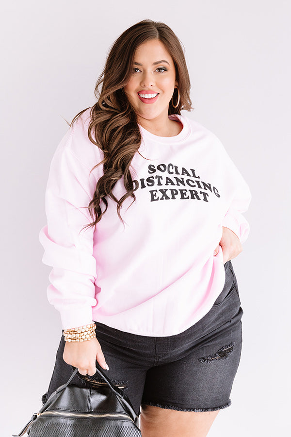 Social Distancing Expert Sweatshirt in Pink Curves Image - 4