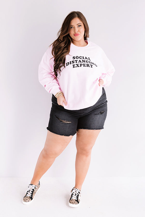 Social Distancing Expert Sweatshirt in Pink Curves Image - 2