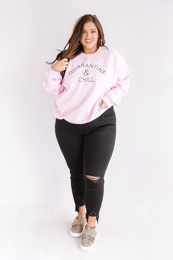 Quarantine And Chill Sweatshirt in Pink Curves Image - 2