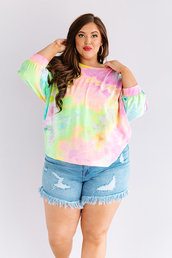 First Kiss Tie Dye Sweatshirt In Neon Yellow Curves Image - 4