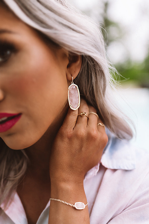 Kendra Scott Elle Gold Drop Earrings in Rose Quartz Image - 1