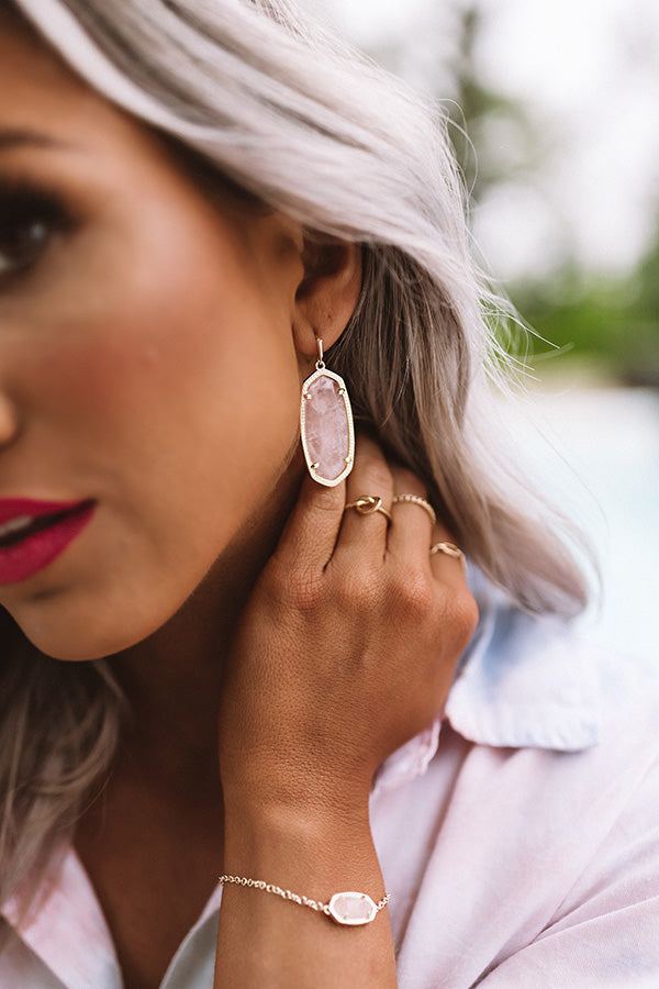 Kendra Scott Elle Gold Drop Earrings in Rose Quartz