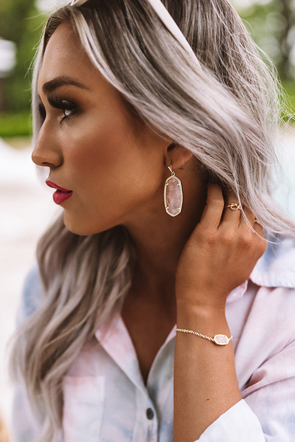 Kendra Scott Elle Gold Drop Earrings in Rose Quartz Image - 2