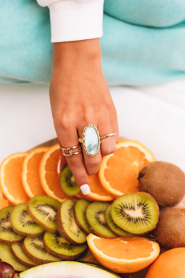 Kendra Scott Macrame Ellen Gold Cocktail Ring in Aqua Illusion Image - 1