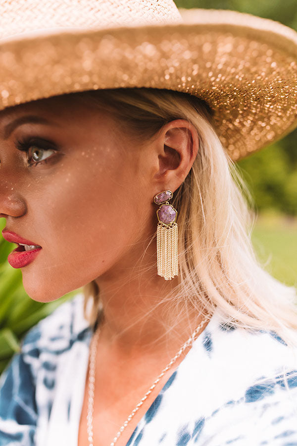 Kendra Scott Tae Gold Statement Earrings in Bronze Veined Lilac Magnesite Image - 2