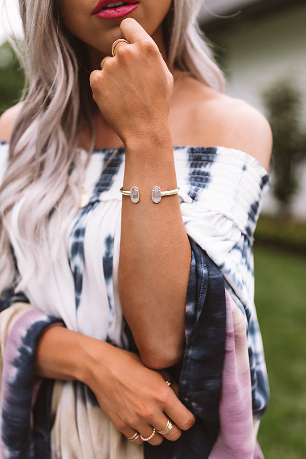 Kendra Scott Elton Gold Cuff Bracelet in Slate Cats Eye Image - 2