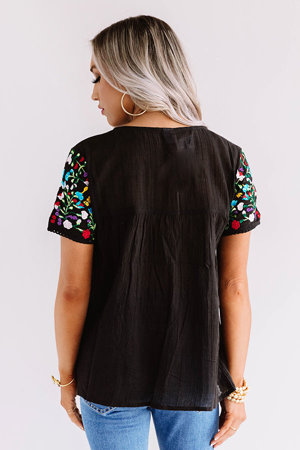 SanFran Sunshine Embroidered Top In Black Image - 4