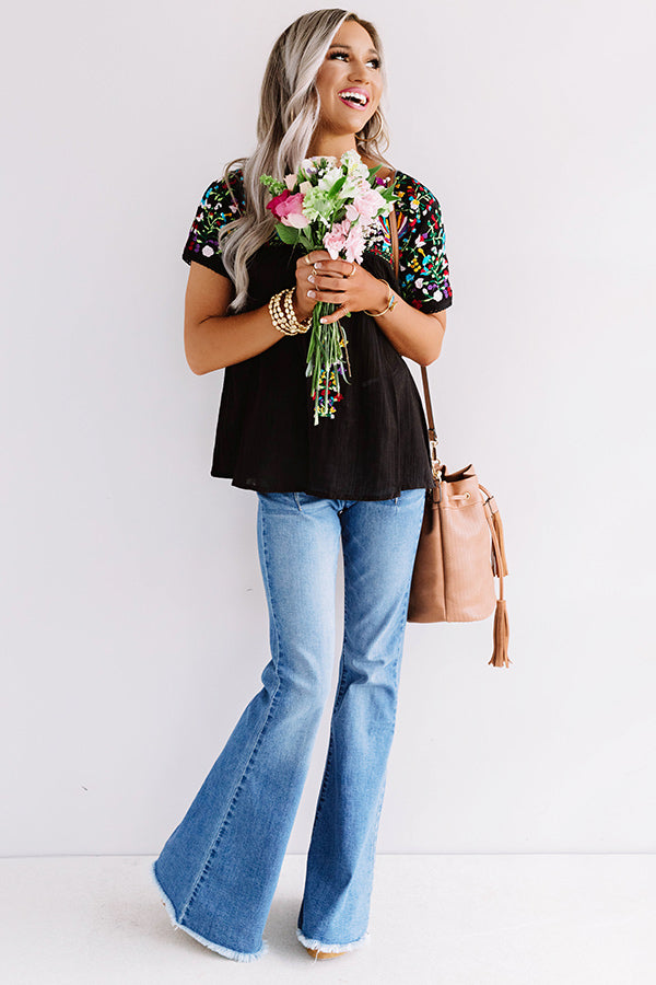SanFran Sunshine Embroidered Top In Black Image - 3