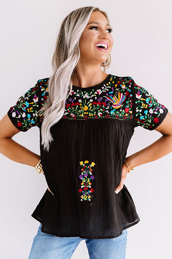 SanFran Sunshine Embroidered Top In Black Image - 1