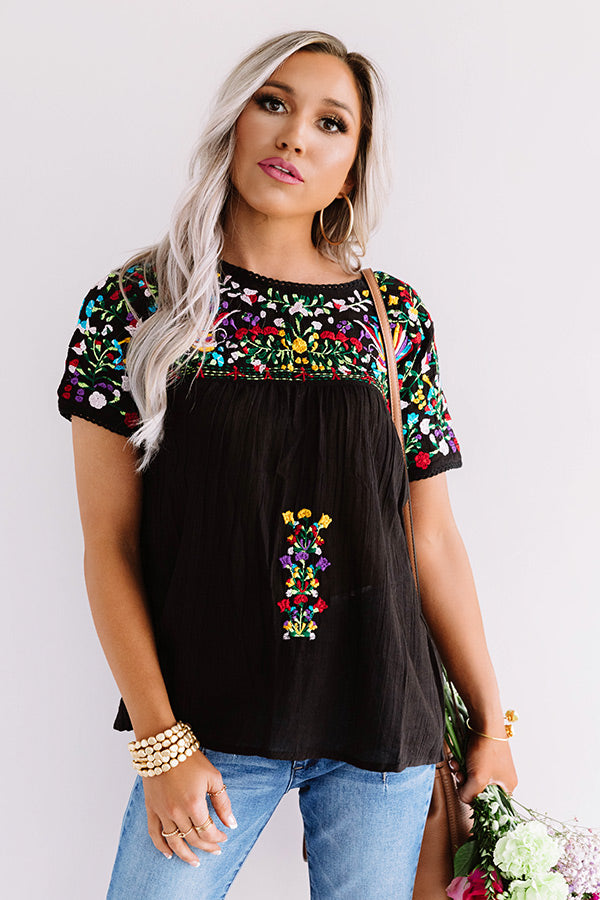 SanFran Sunshine Embroidered Top In Black Image - 2