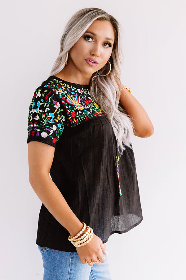 SanFran Sunshine Embroidered Top In Black Image - 5