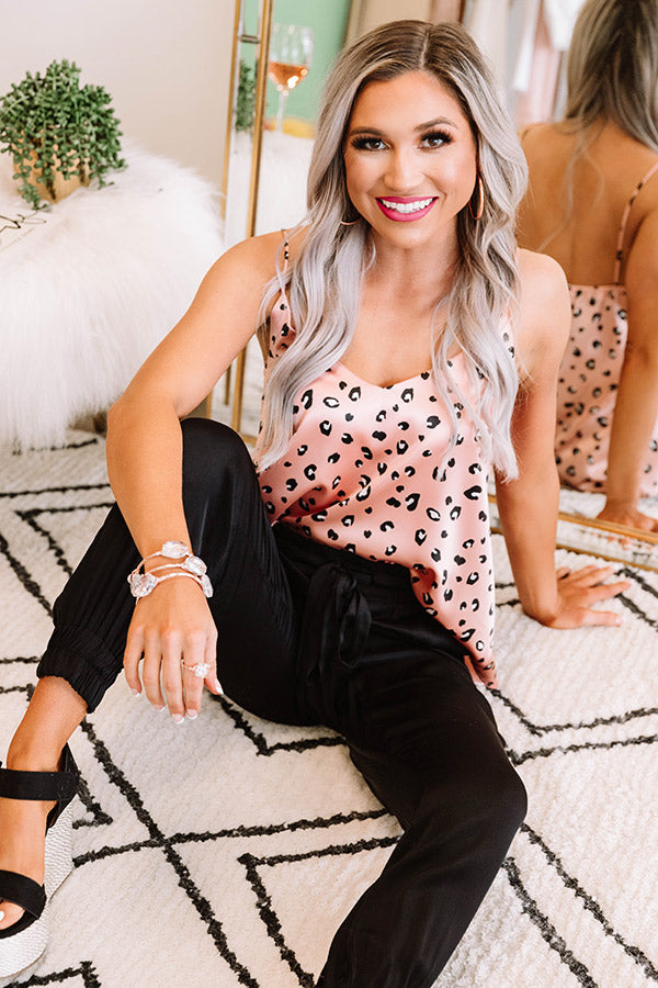 Second Chances Satin Leopard Tank In Blush Image - 5
