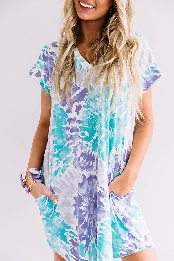 Beyond The Beach Tie Dye Shift Dress in Turquoise Image - 3