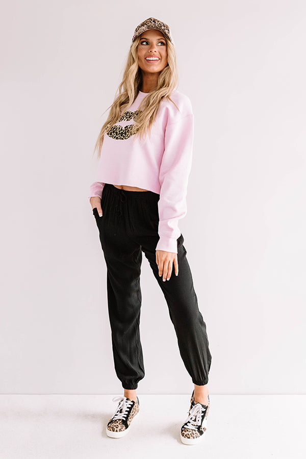 Leopard Lips Crop Sweatshirt in Pink Image - 2