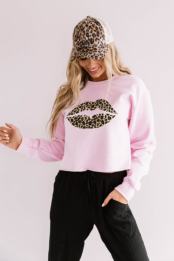 Leopard Lips Crop Sweatshirt in Pink Image - 1