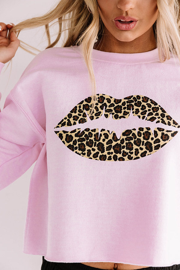 Leopard Lips Crop Sweatshirt in Pink Image - 5