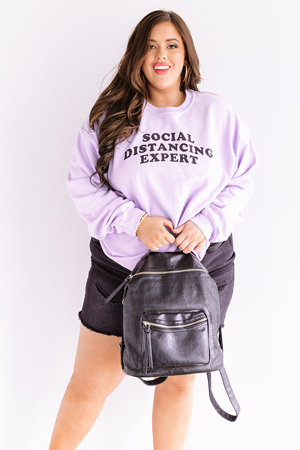 Social Distancing Expert Sweatshirt in Lavender Curves Image - 3