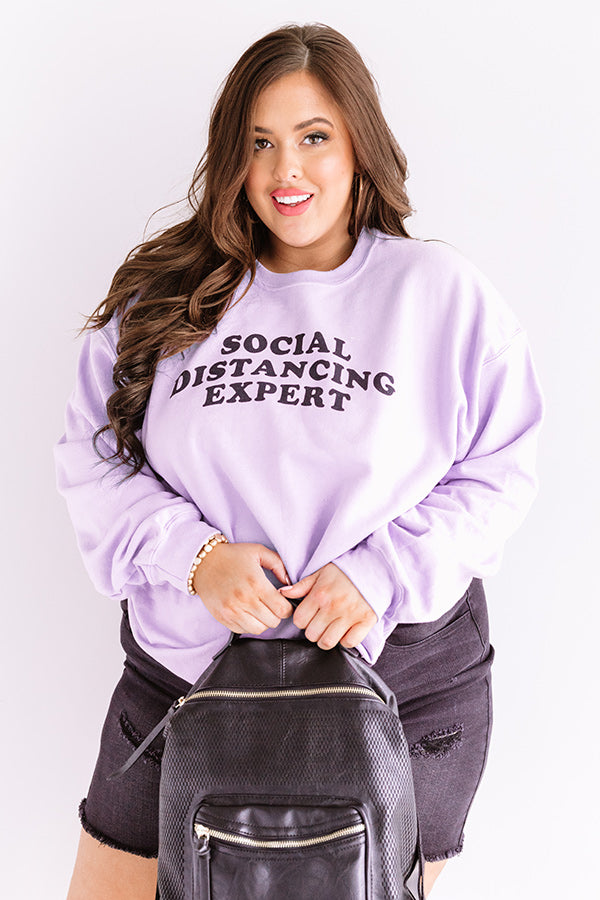 Social Distancing Expert Sweatshirt in Lavender Curves
