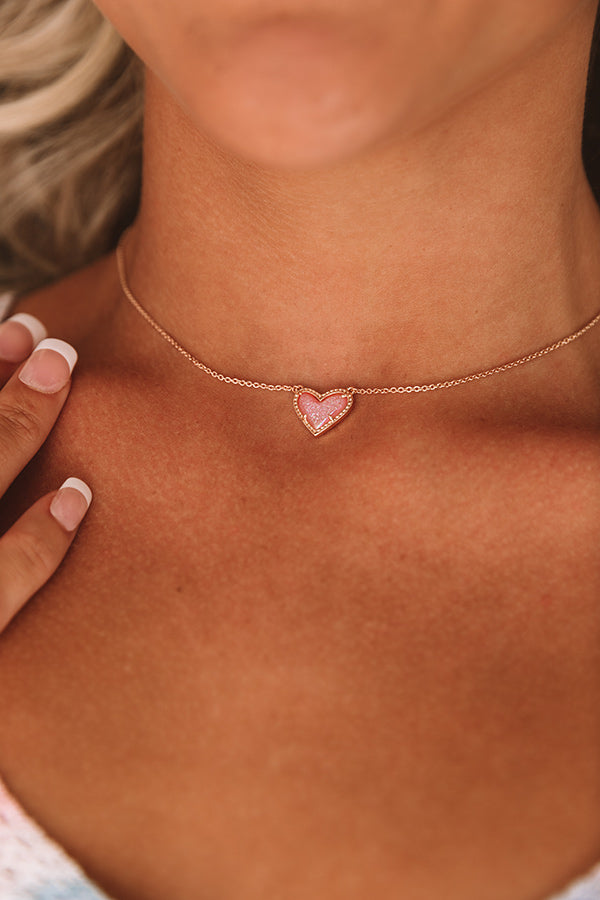 Kendra Scott Ari Heart Rose Gold Pendant Necklace in Pink Drusy