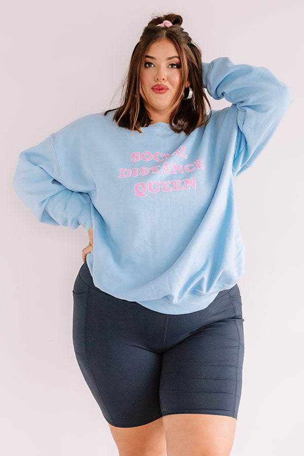 Social Distance Queen Sweatshirt in Sky Blue Curves Image - 2