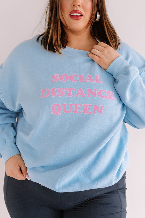 Social Distance Queen Sweatshirt in Sky Blue Curves Image - 3