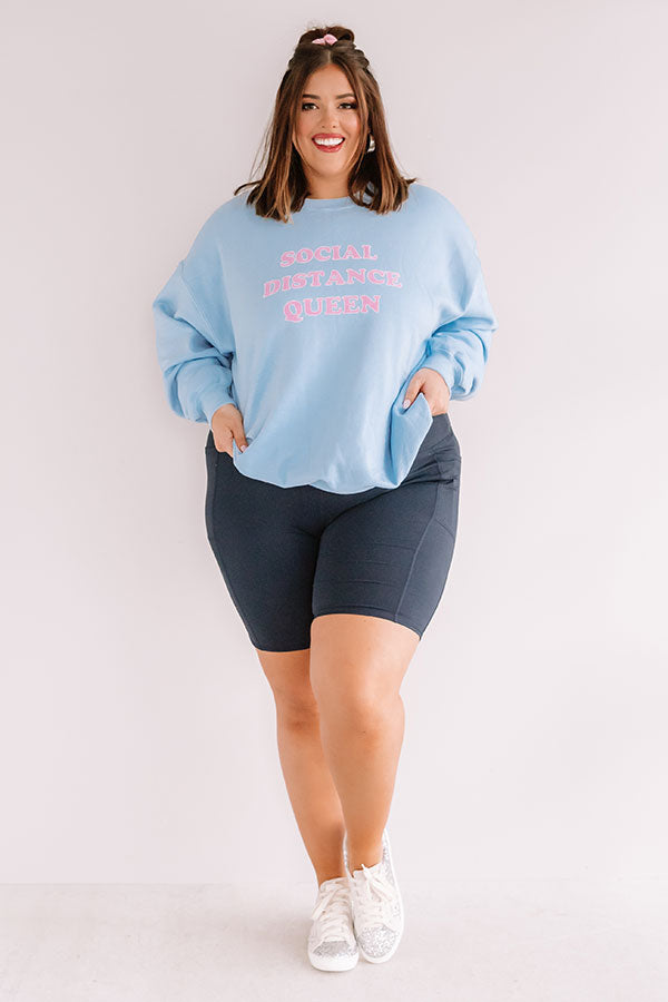 Social Distance Queen Sweatshirt in Sky Blue Curves Image - 1