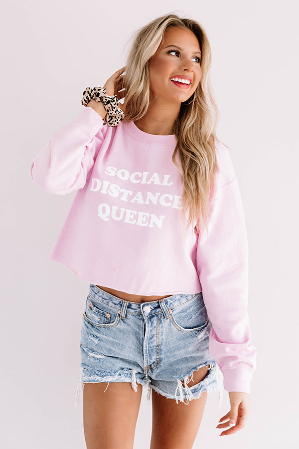 Social Distance Queen Crop Sweatshirt in Pink