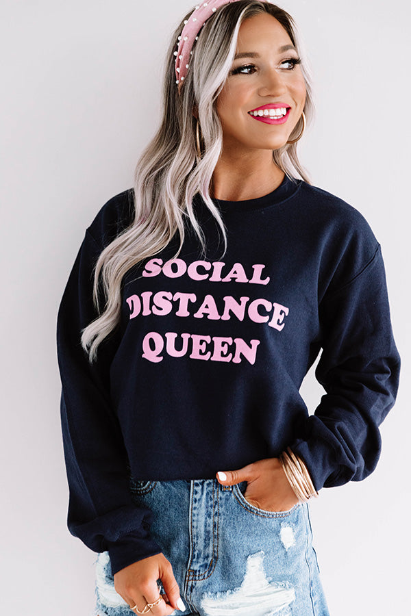 Social Distance Queen Crop Sweatshirt in Navy