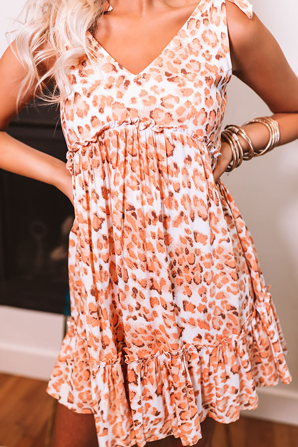 Seaside Point Babydoll Leopard Dress In Orange Image - 3