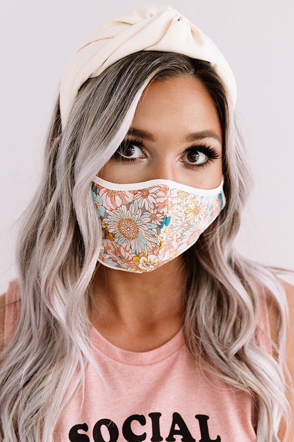 Flower Bomb Cloth Face Mask in Peach Image - 1