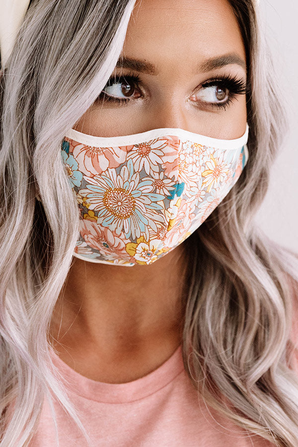 Flower Bomb Cloth Face Mask in Peach Image - 2