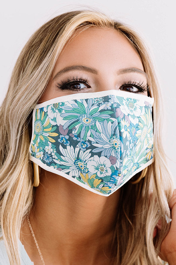 Flower Bomb Cloth Face Mask in Blue Image - 3
