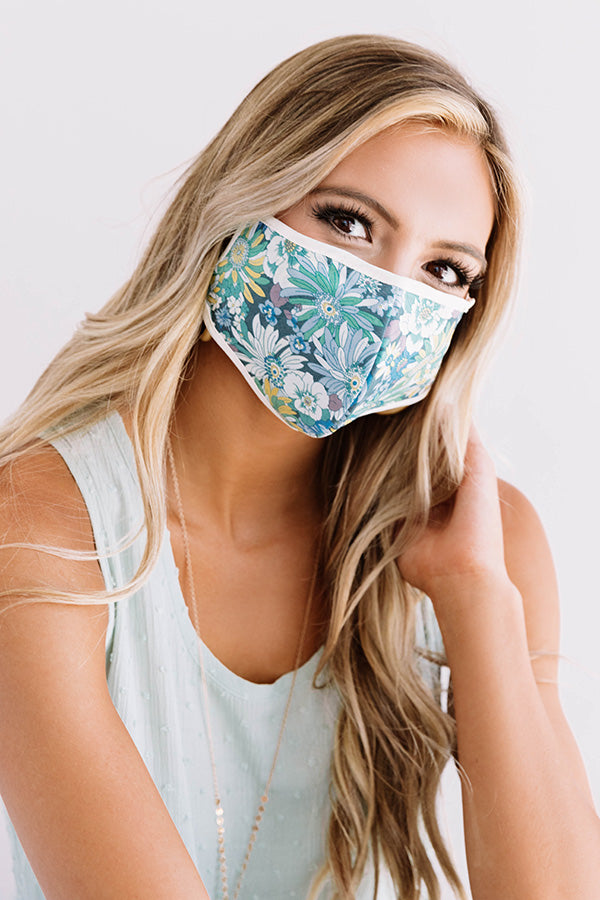 Flower Bomb Cloth Face Mask in Blue Image - 2