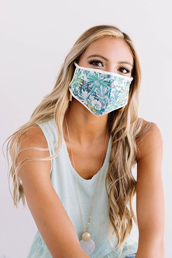 Flower Bomb Cloth Face Mask in Blue Image - 1
