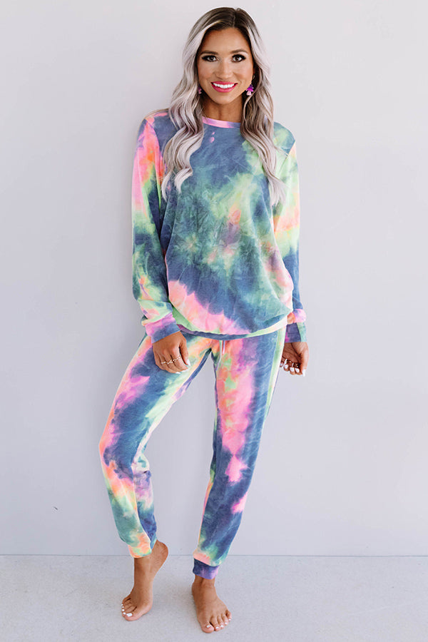 Snuggle Down Tie Dye Joggers In Navy Image - 5