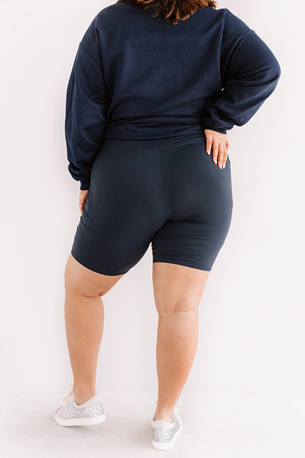 On The Right Track High Waist Active Shorts in Navy Curves Image - 3