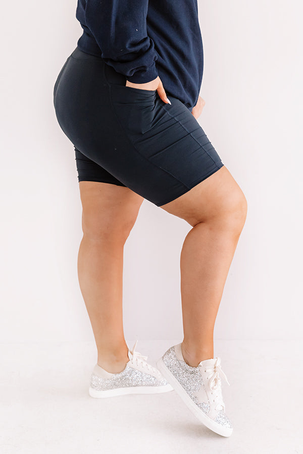 On The Right Track High Waist Active Shorts in Navy Curves Image - 2