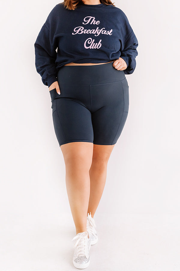 On The Right Track High Waist Active Shorts in Navy Curves Image - 1
