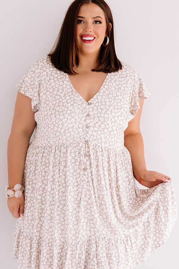 Joy For Days Floral Babydoll Dress in Taupe Curves Image - 4