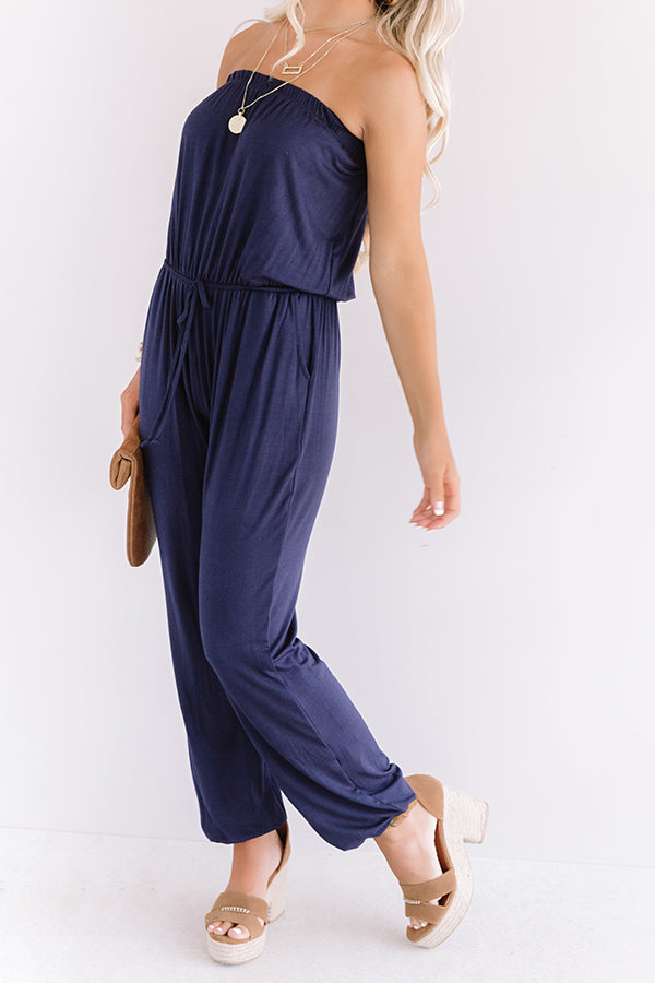 Style Remix Strapless Jumpsuit in Navy Image - 4