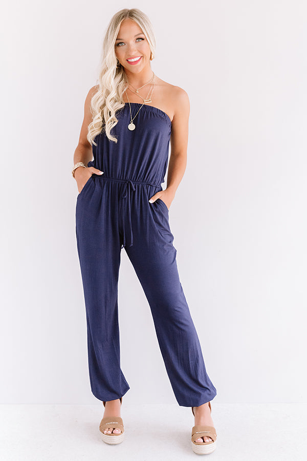 Style Remix Strapless Jumpsuit in Navy Image - 1
