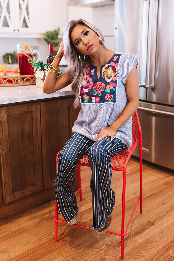 Wild Flower Embroidered Shift Top In Blue Image - 2