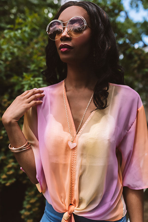 Kendra Scott Poppy Heart Gold Long Pendant Necklace in Rose Quartz Image - 4