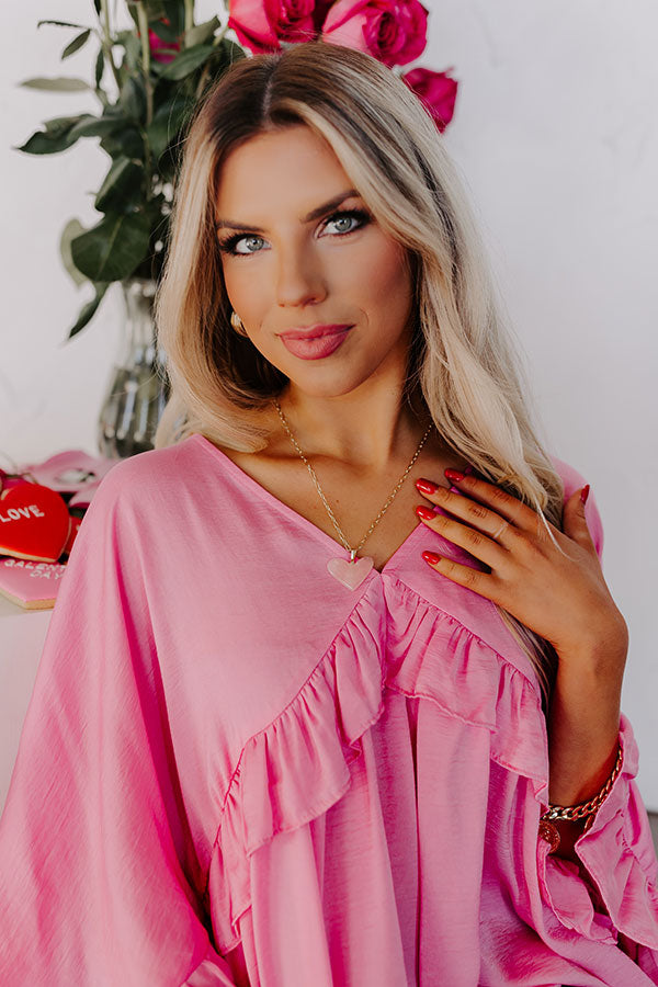 Kendra Scott Poppy Heart Gold Long Pendant Necklace in Rose Quartz Image - 3