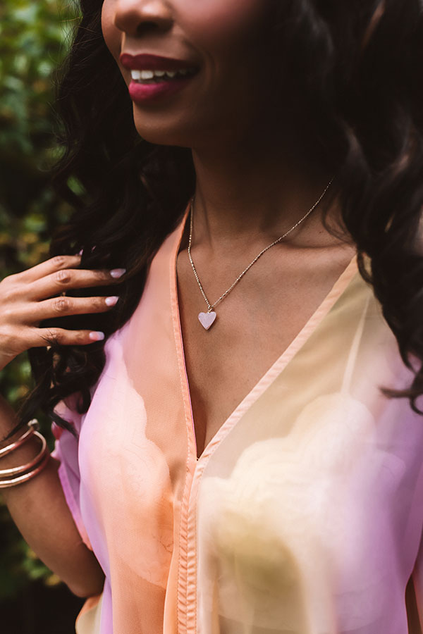 Kendra Scott Poppy Heart Gold Pendant Necklace in Rose Quartz