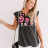 Wild Flower Embroidered Shift Top In Black Image - 1