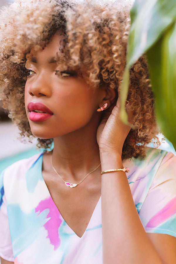 Kendra Scott Ivy Gold Ear Climber Earrings in Deep Blush Mix Image - 3