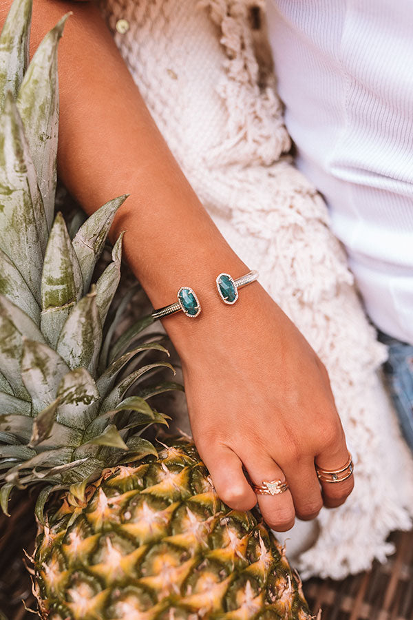 Kendra Scott Elton Gold Cuff Bracelet in Aqua Apatite Image - 2